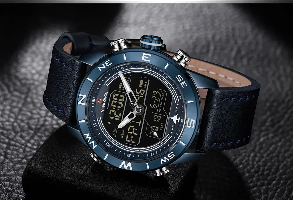 Montre NAVIFORCE NF9144-BY à double affichage en cuir véritable