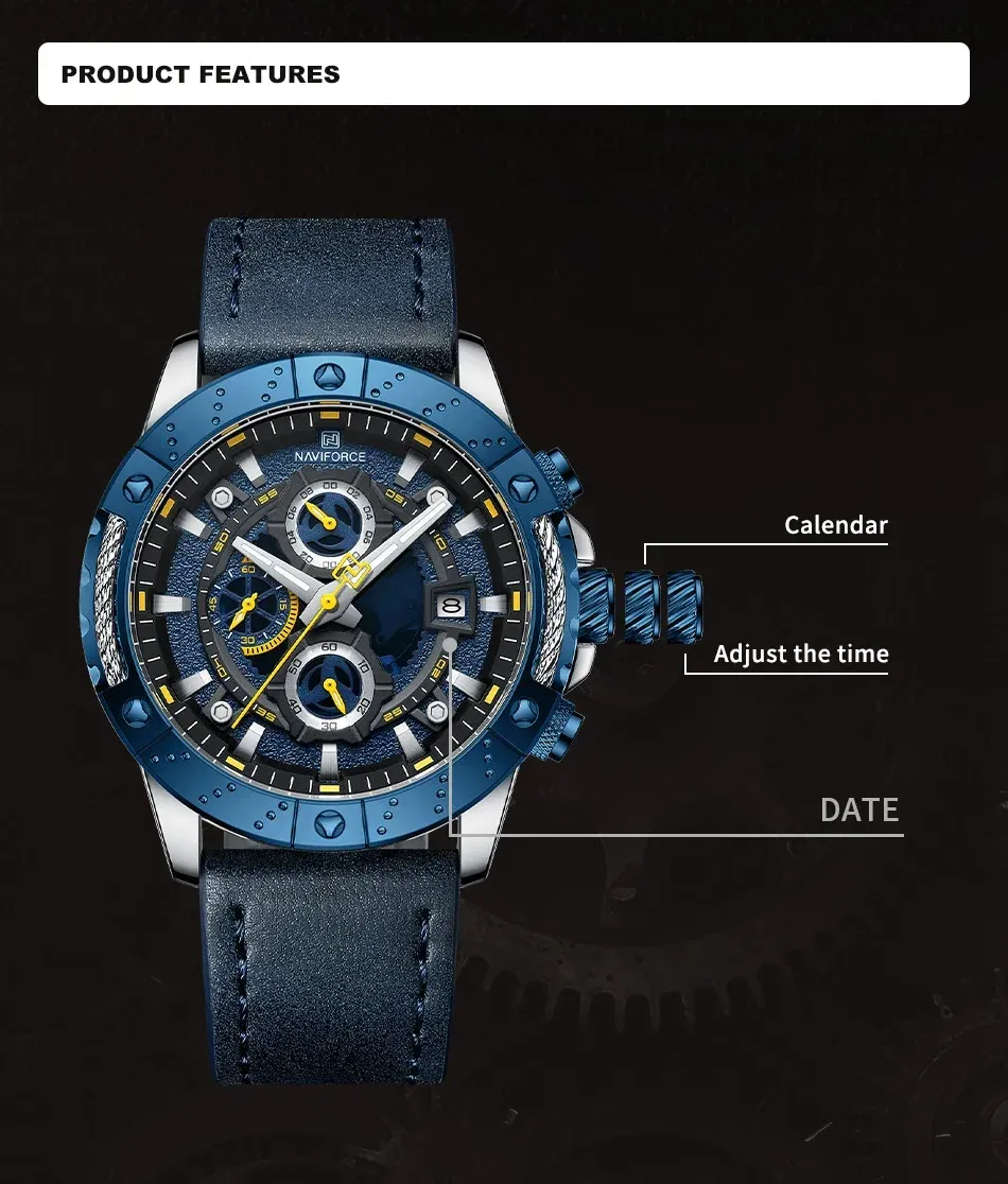 Montre NAVIFORCE chronographe cuir homme, quartz sport