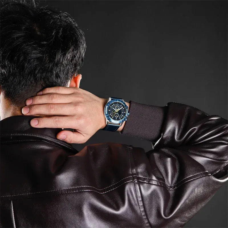 Montre NAVIFORCE chronographe cuir homme, quartz sport