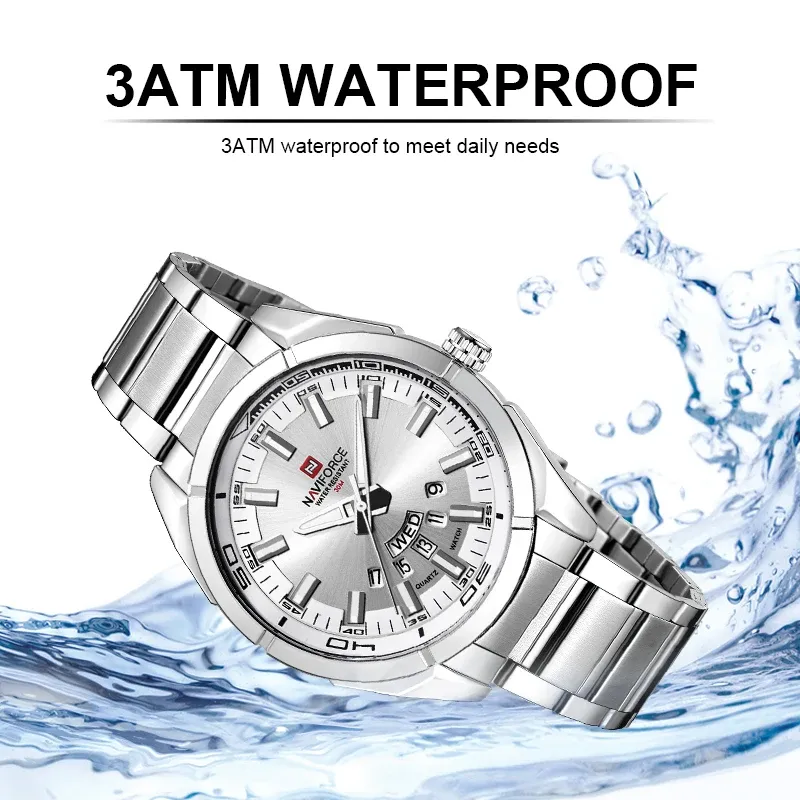 Montre NAVIFORCE NF9038 en acier inoxydable, quartz date et luminescence