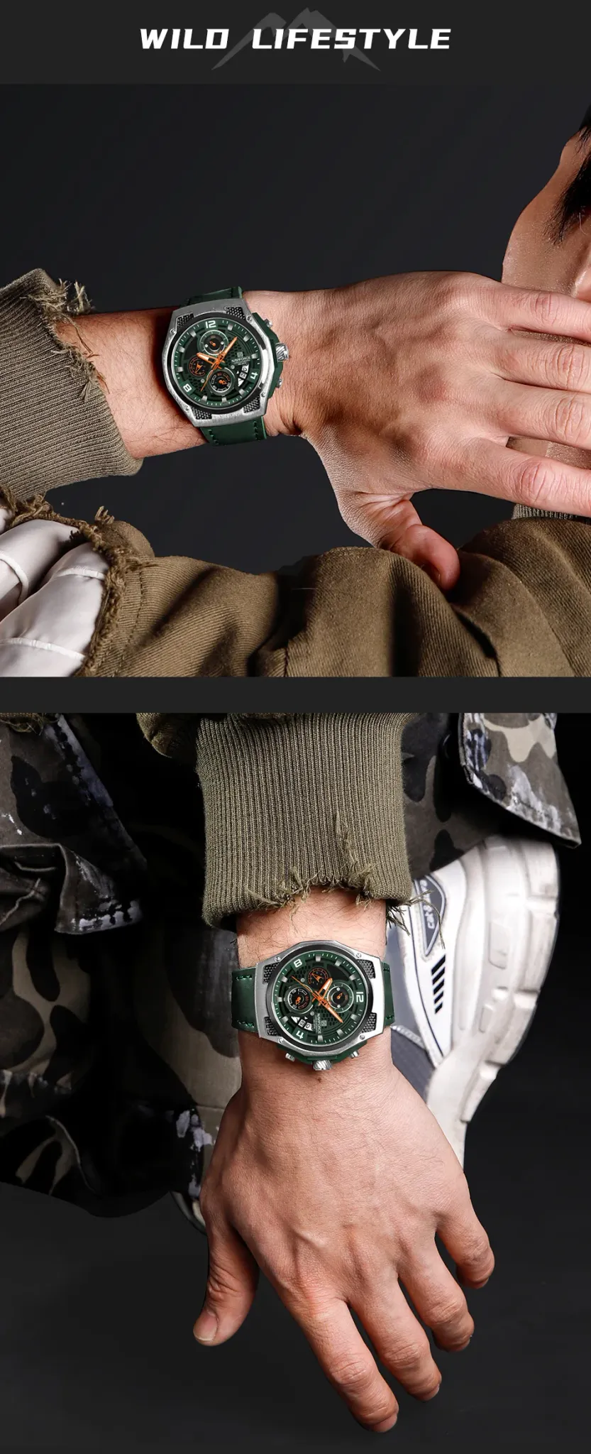 Montre multifonction NAVIFORCE en cuir véritable pour homme