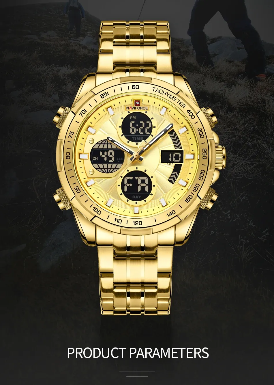 Montre NAVIFORCE dual display or et acier pour homme