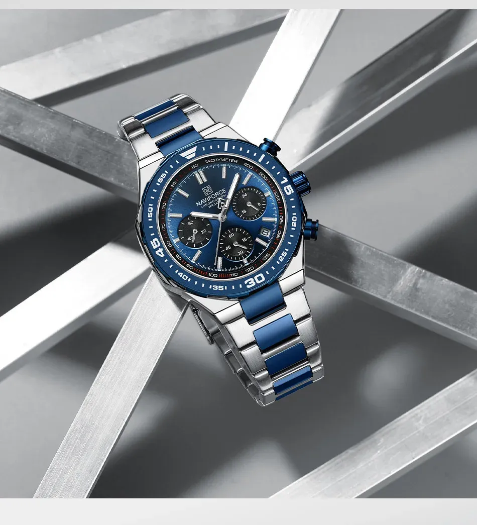 Montre NAVIFORCE homme acier inoxydable, quartz classique 45 mm