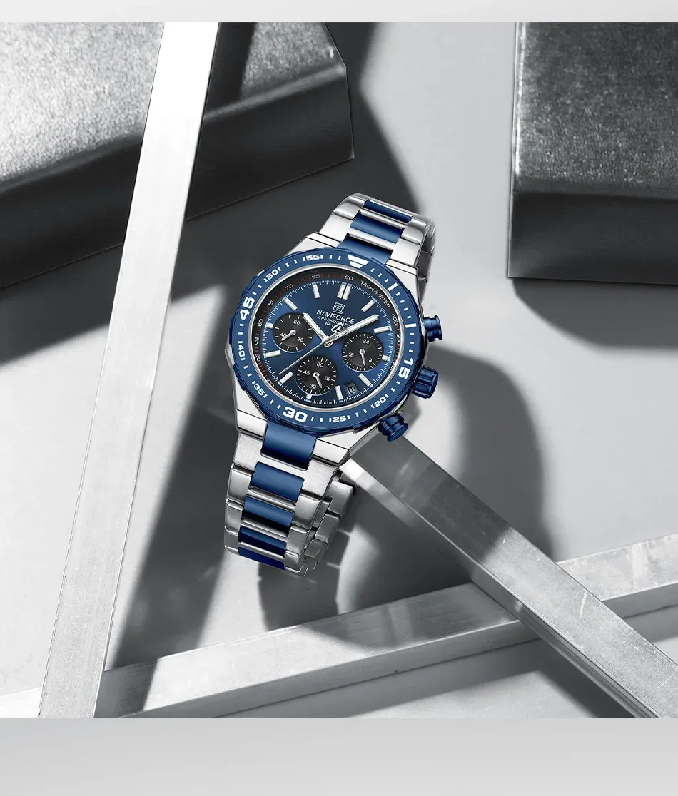 Montre NAVIFORCE homme acier inoxydable, quartz classique 45 mm