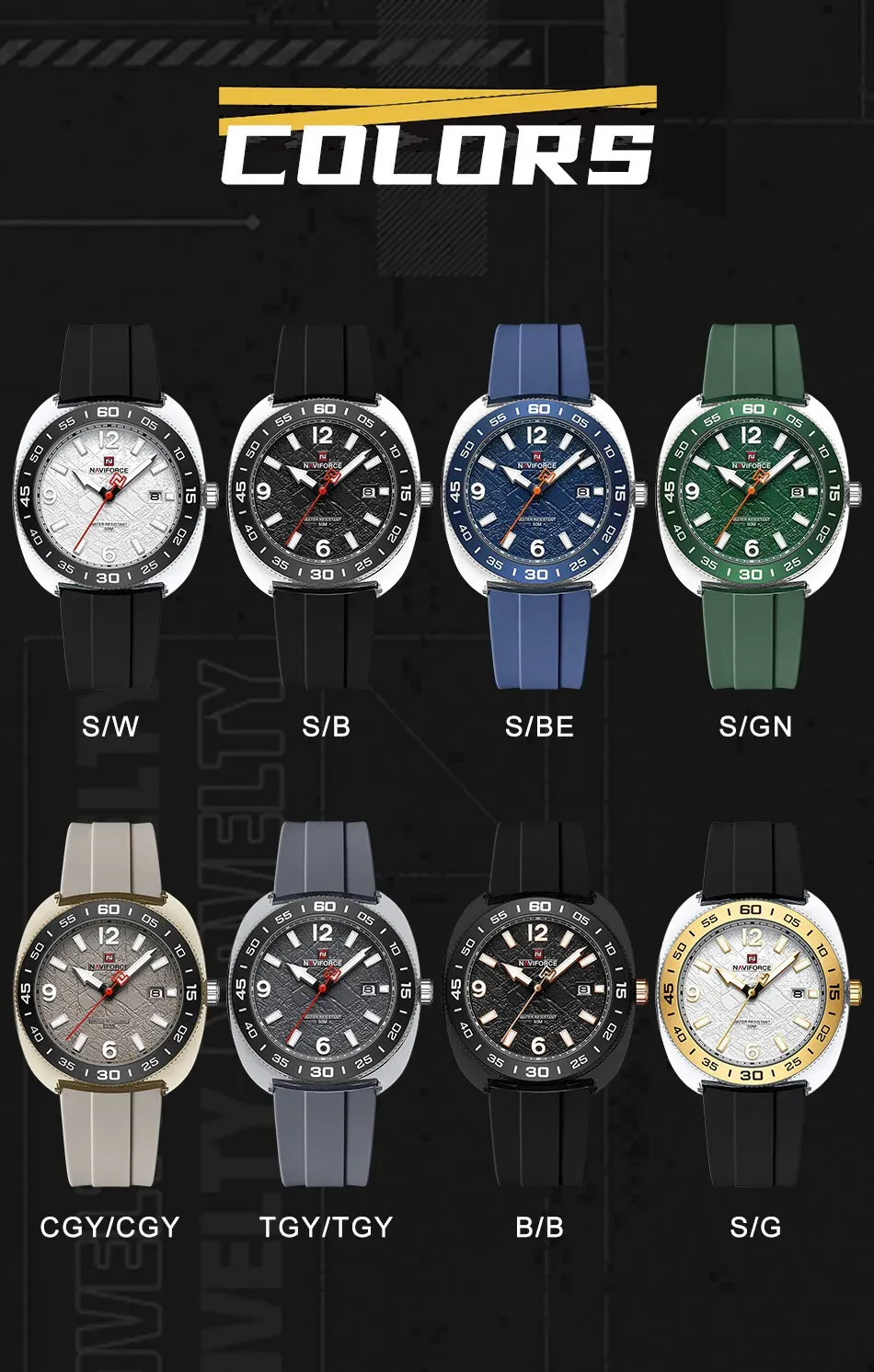 Montre NAVIFORCE homme lumineuse 50 m en silicone