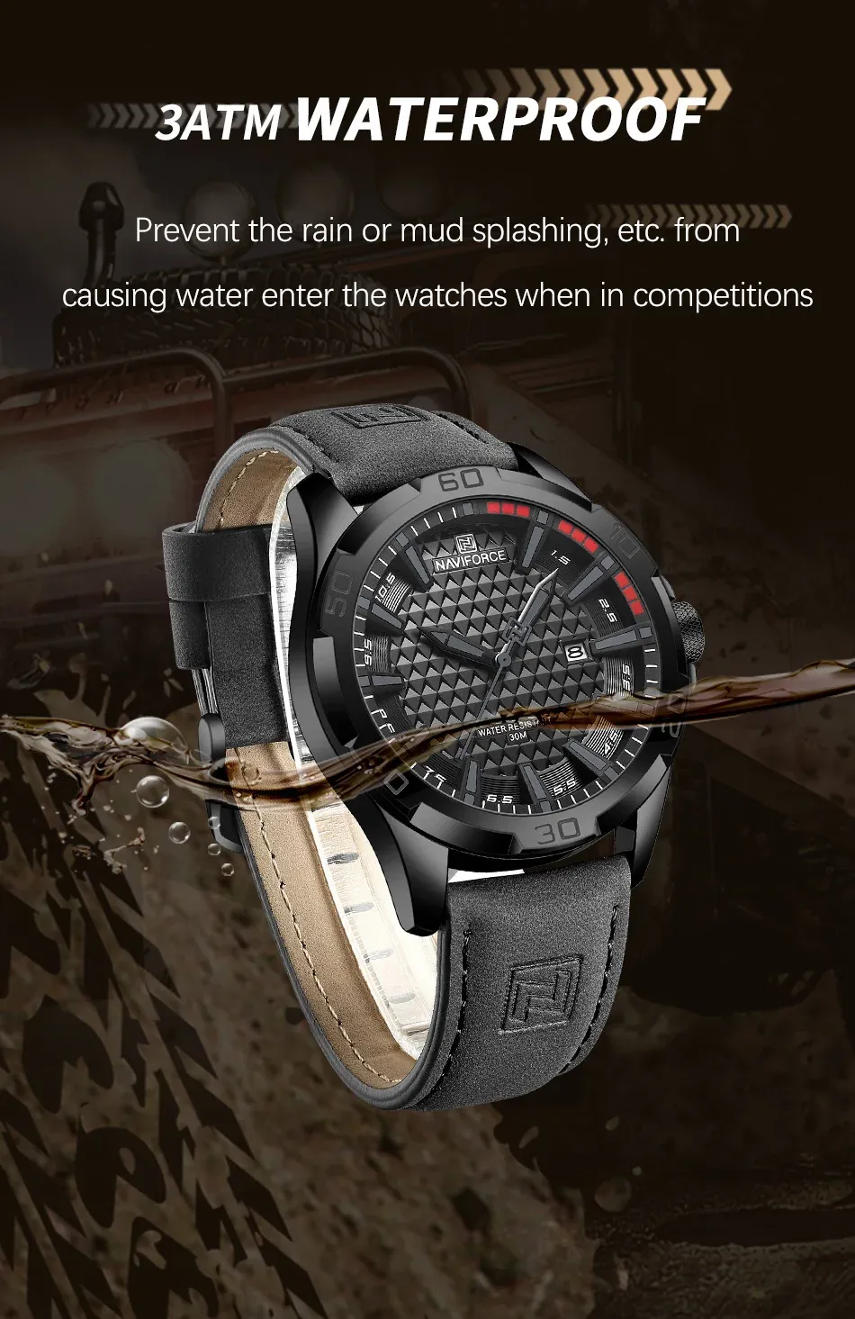 Montre NAVIFORCE 8023 homme sport cuir, quartz et calendrier
