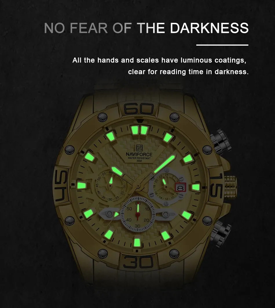 Montre NAVIFORCE 8019 homme acier, chronographe et calendrier