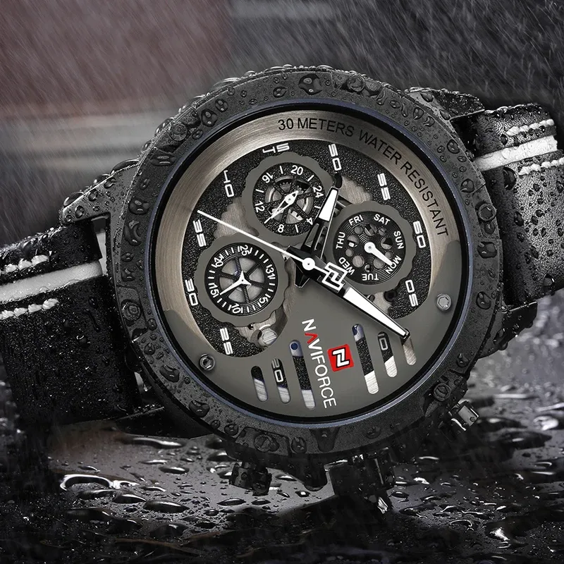 Montre NAVIFORCE NF9110 en cuir, esprit militaire chic