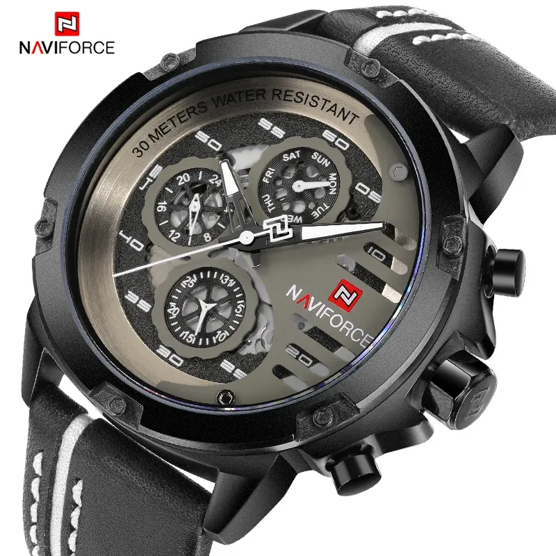 Montre NAVIFORCE NF9110 en cuir, esprit militaire chic