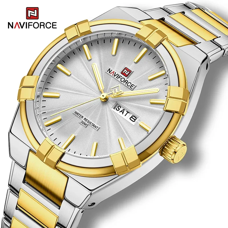 Montre NAVIFORCE business acier, calendrier complet et date