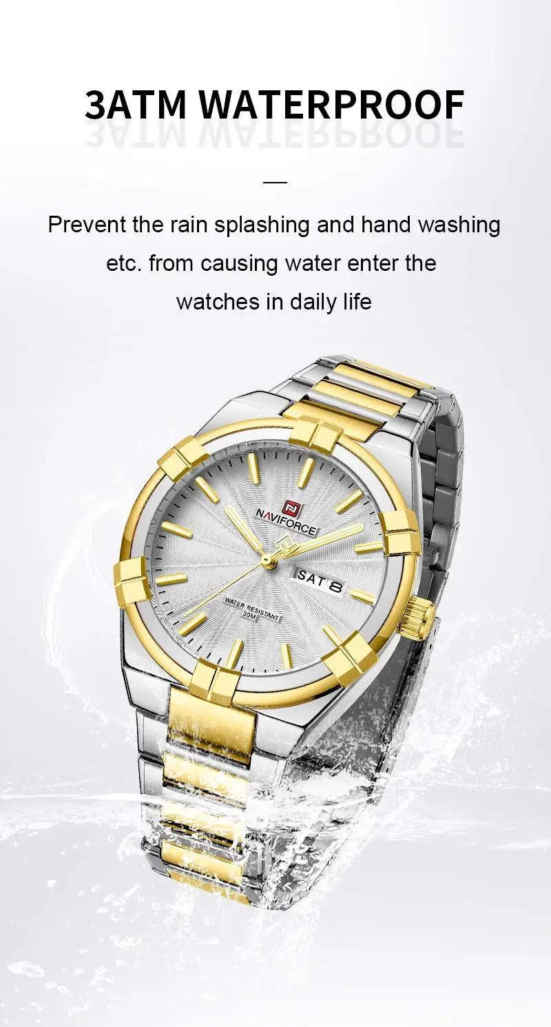 Montre NAVIFORCE business acier, calendrier complet et date