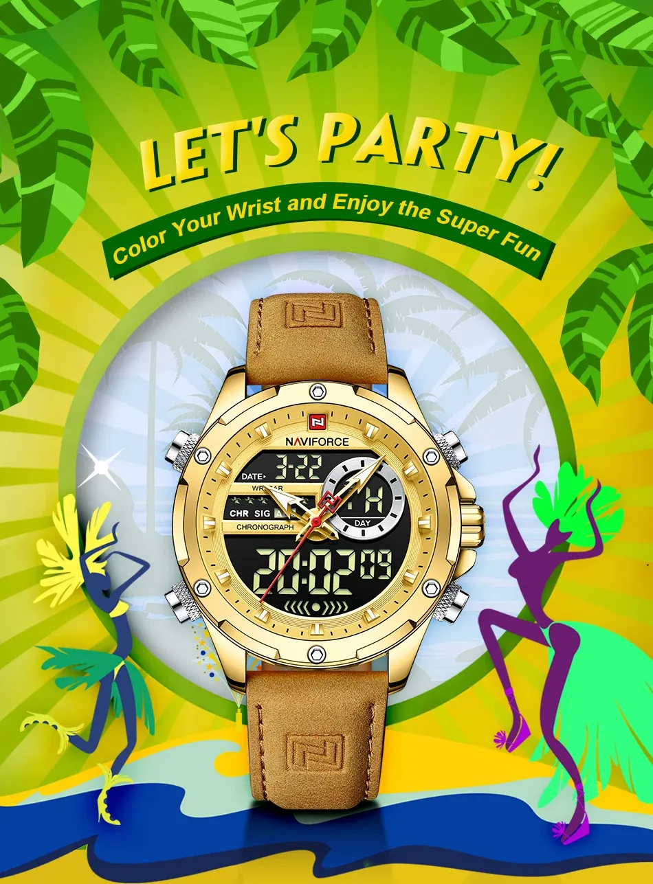 Montre NAVIFORCE double affichage en cuir, chronographe et alarme
