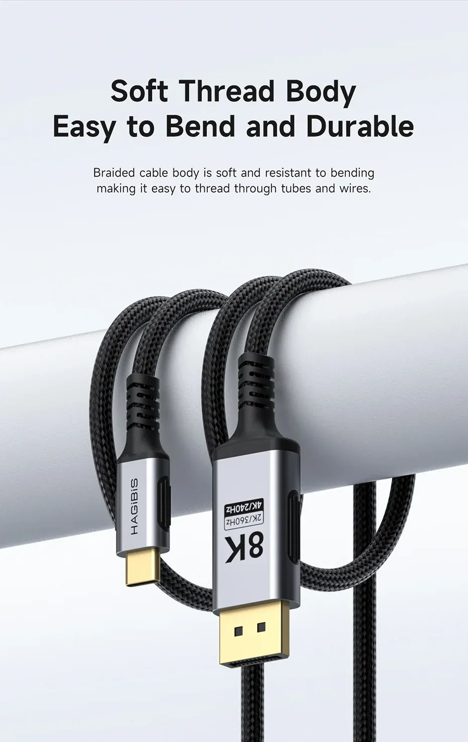 Câble USB-C vers DisplayPort 1.4 Hagibis 8K bidirectionnel souple