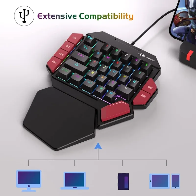 Clavier gaming compact à une main MageGee 35 touches, mécanique hot-swap et rétroéclairage multicolore