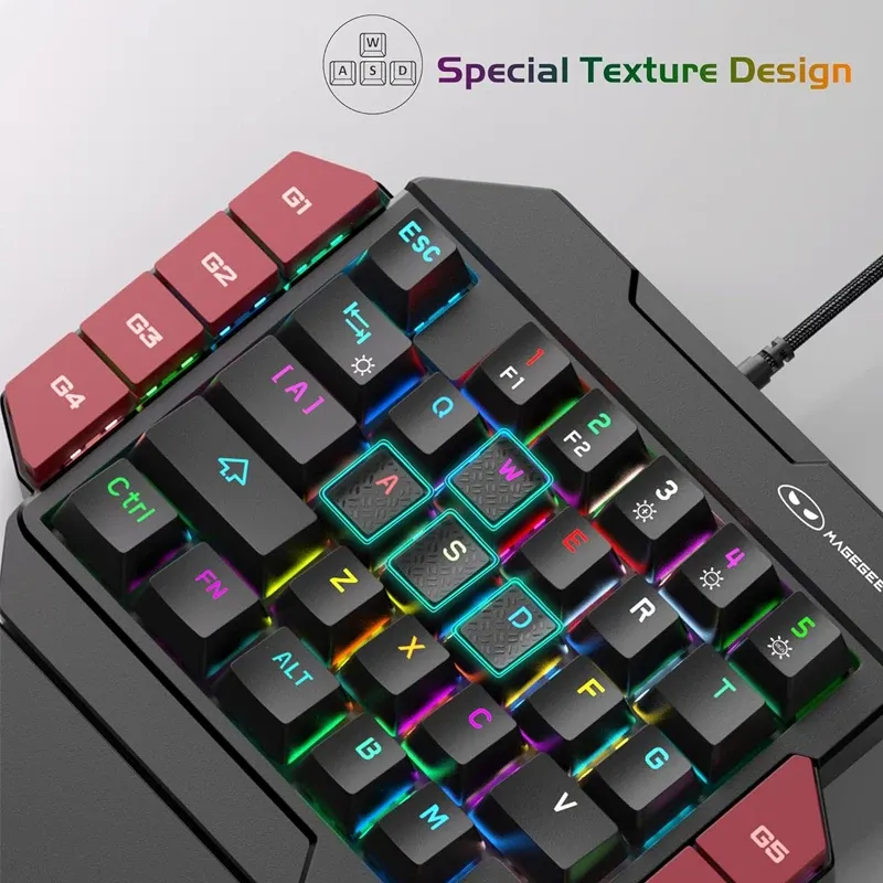 Clavier gaming compact à une main MageGee 35 touches, mécanique hot-swap et rétroéclairage multicolore