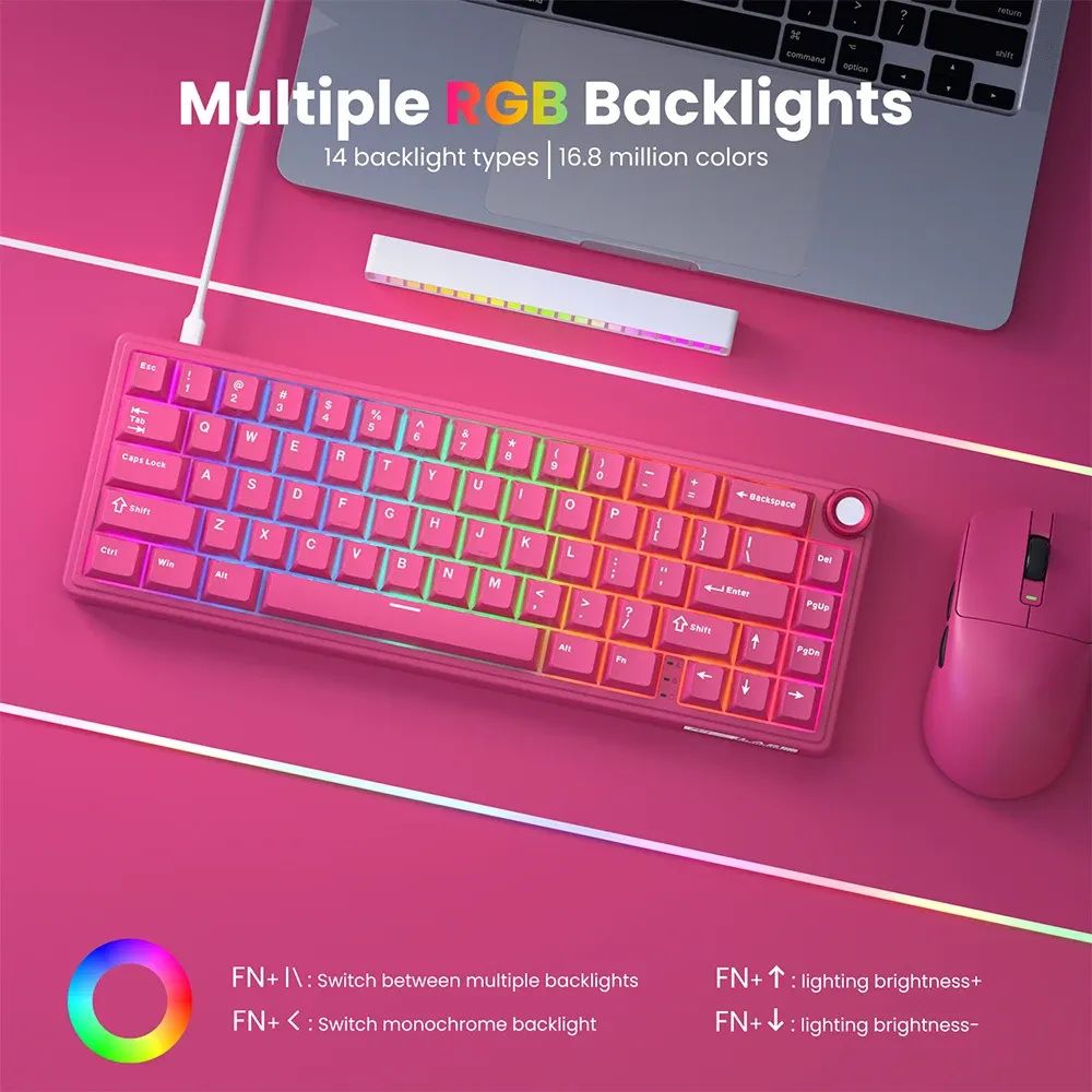 Clavier mécanique compact RK R65 filaire à molette, RGB et PBT