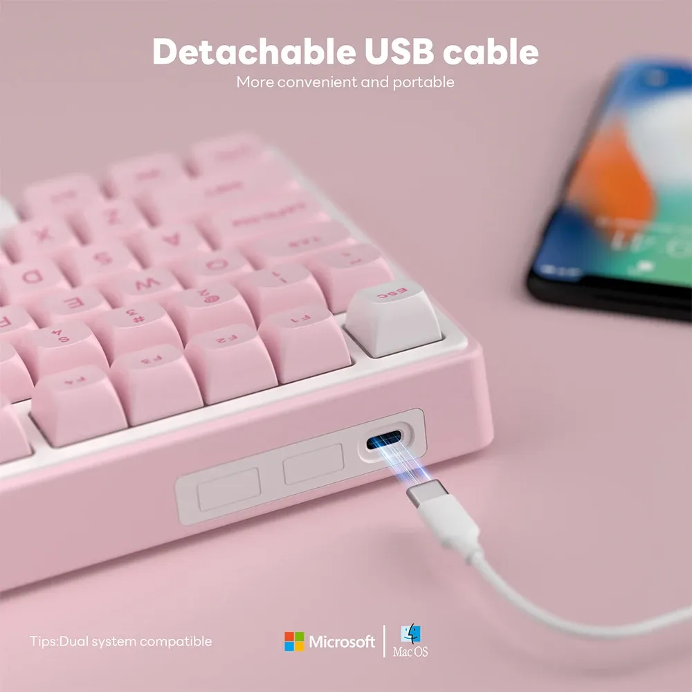 Royal Kludge RK R75 rose : clavier mécanique filaire compact à joint, hot-swap et RGB