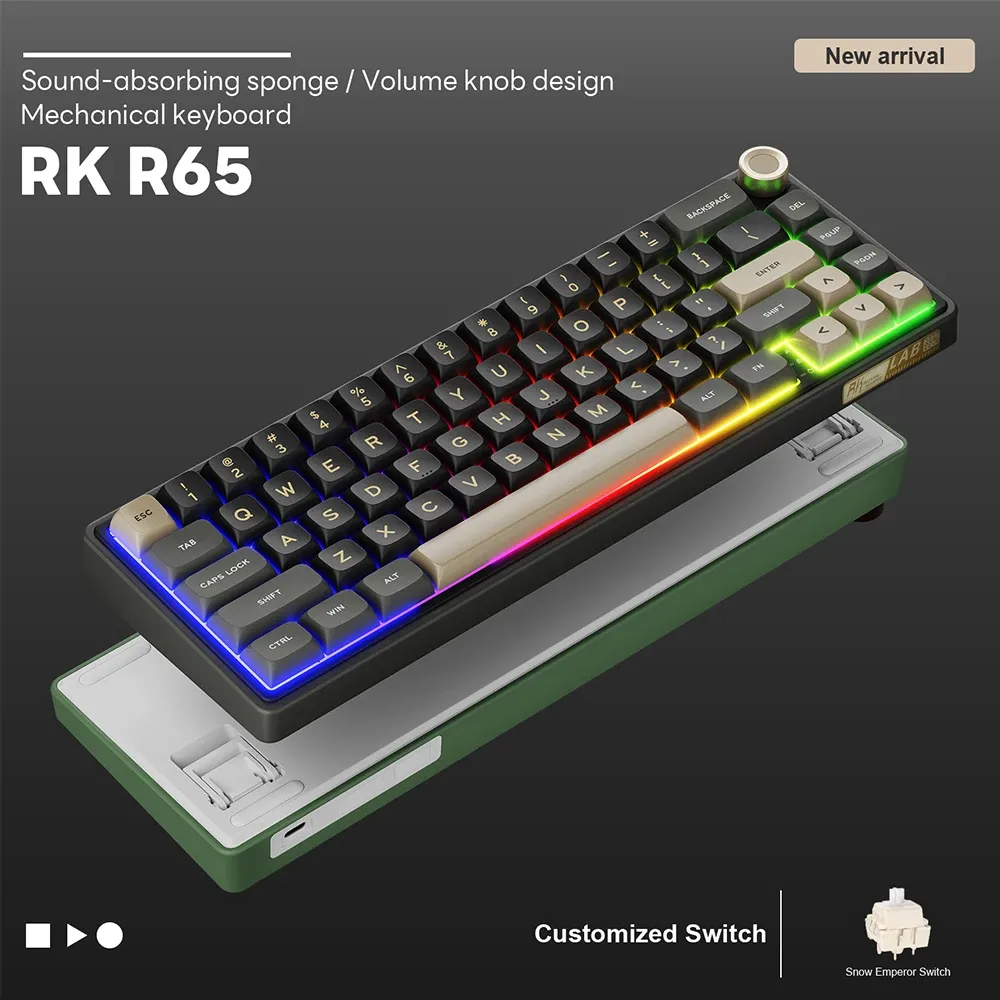 Royal Kludge R65 : clavier mécanique filaire 65 % hot-swap avec RGB et touches PBT MDA
