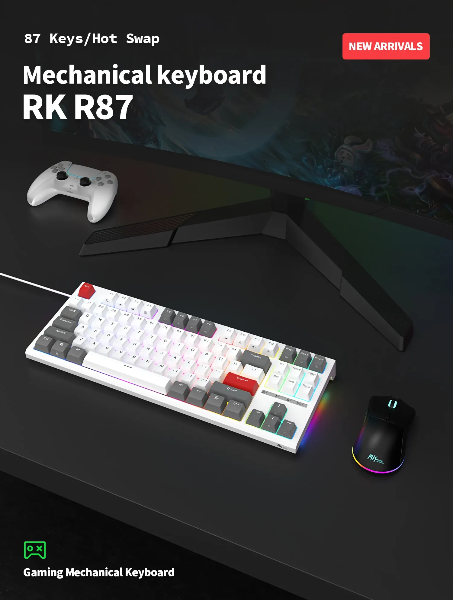 Clavier mécanique RK R87 filaire 87 touches RGB hot-swap