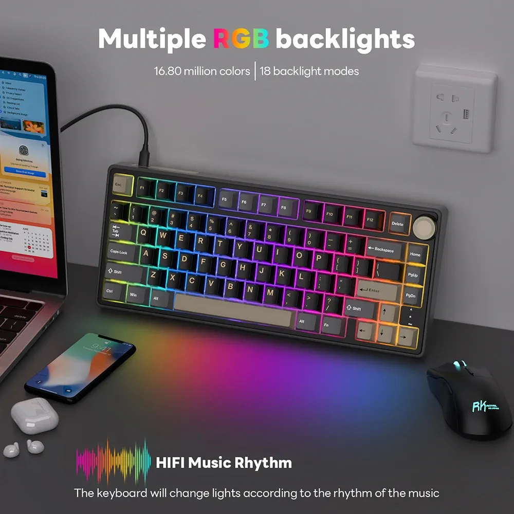 Royal Kludge RK R75 : clavier mécanique 80 % filaire hot-swap en PBT