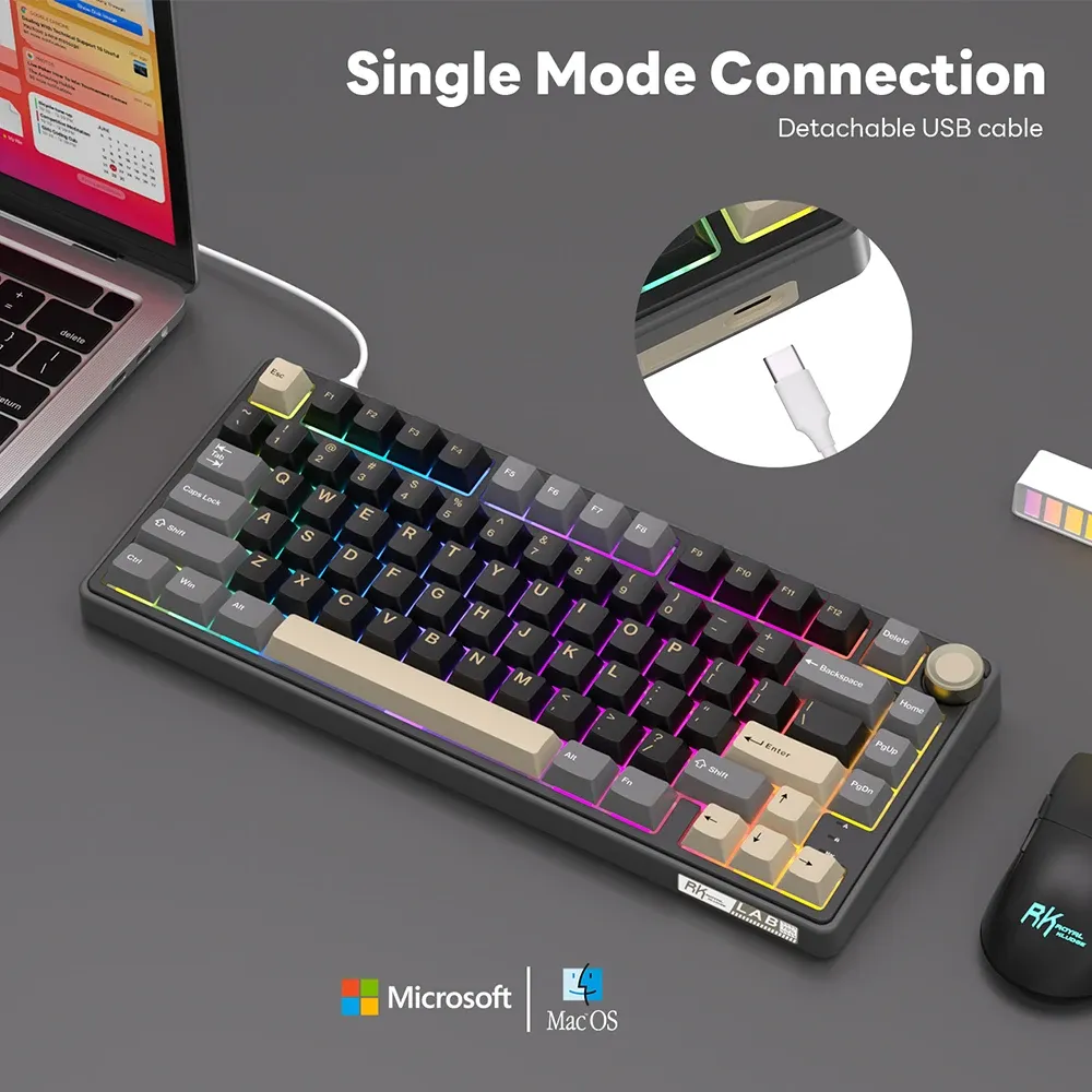 Royal Kludge RK R75 : clavier mécanique 80 % filaire hot-swap en PBT
