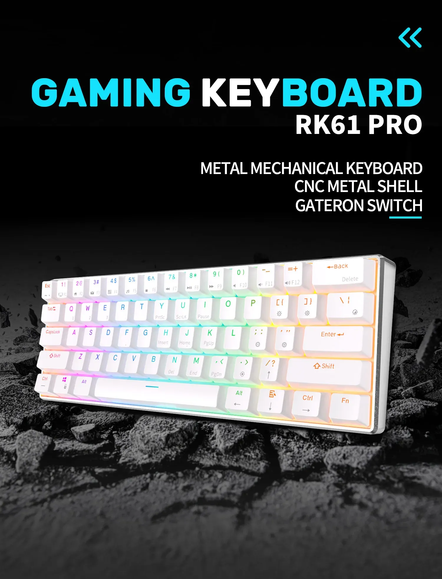 Clavier mécanique compact RK61 Pro tri-mode en aluminium, hot-swap et PBT