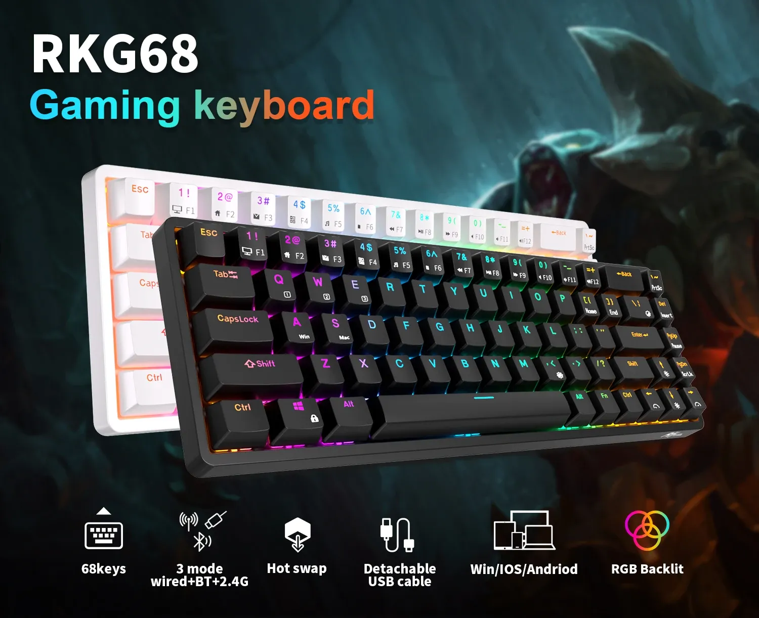 Clavier mécanique compact RK837 tri-mode RGB hot-swap