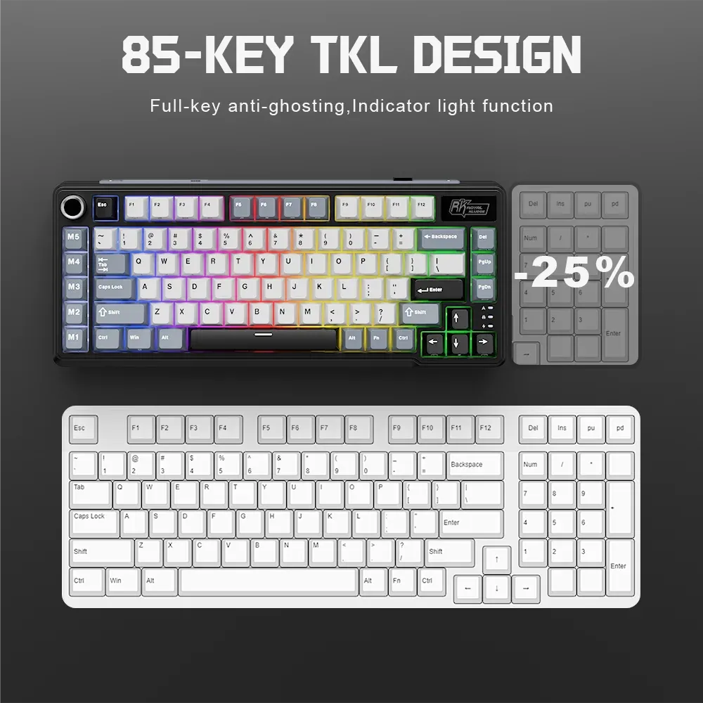 Clavier mécanique RK ROYAL KLUDGE L75 tri-mode RGB à molette