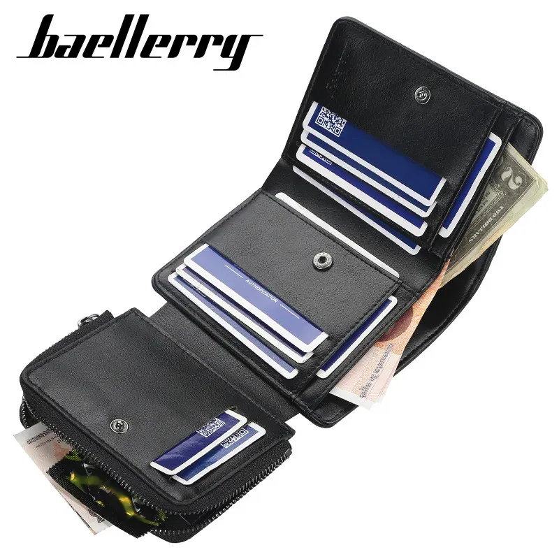 Portefeuille homme compact zippé à grande capacité