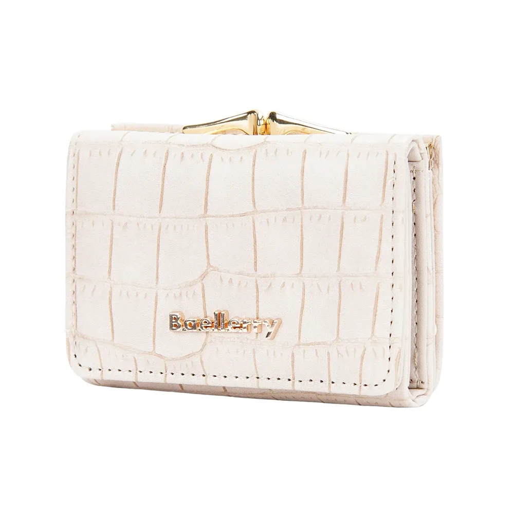 Portefeuille court Baellerry pour femme à motif croco, format compact avec porte-cartes et poche monnaie