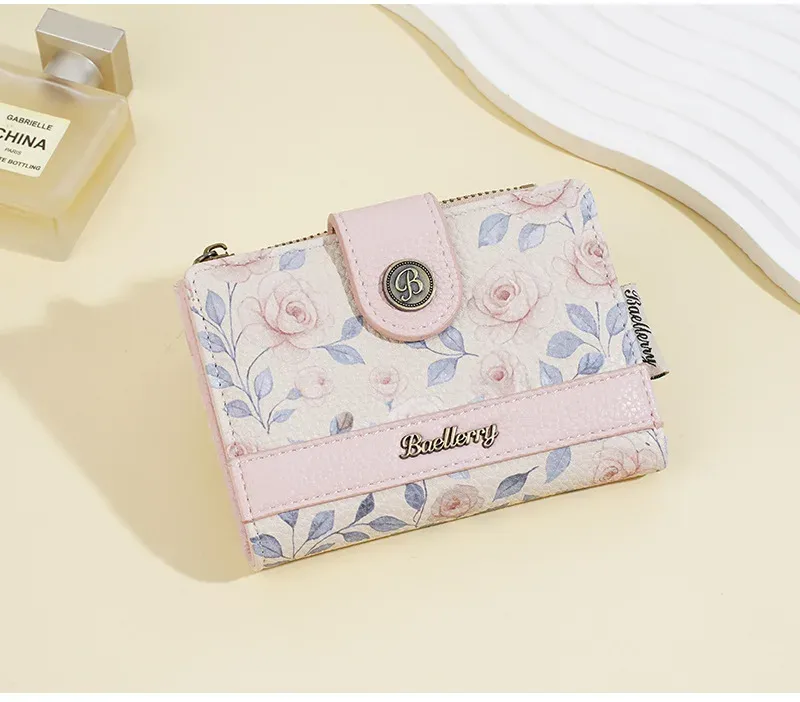 Portefeuille court Baellerry zippé pour femme, grande capacité et cartes multiples