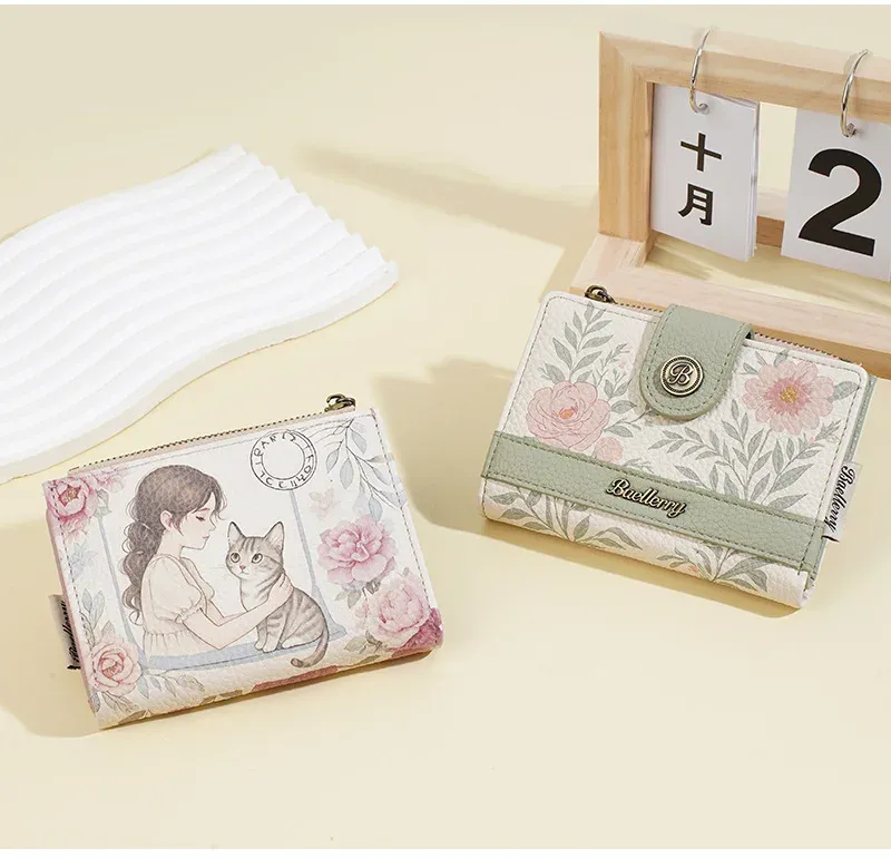 Portefeuille court Baellerry zippé pour femme, grande capacité et cartes multiples