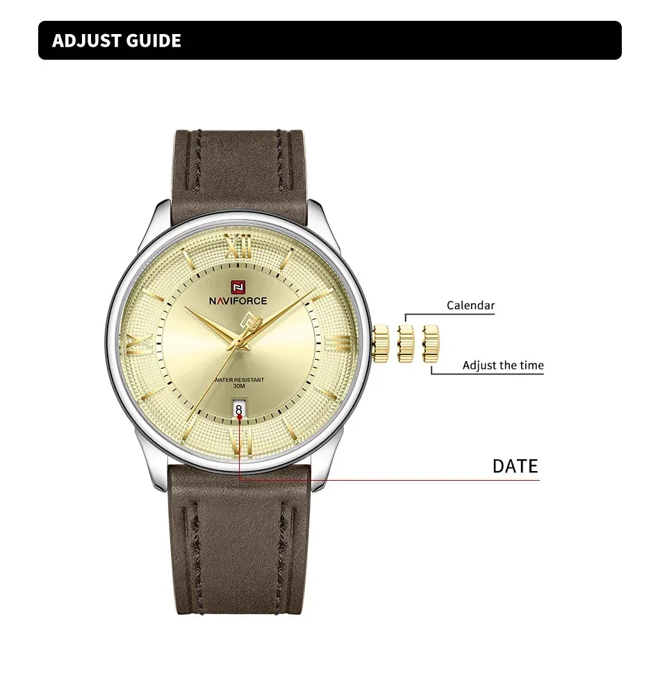 Montre NAVIFORCE NF9272L quartz calendrier en cuir 3 ATM