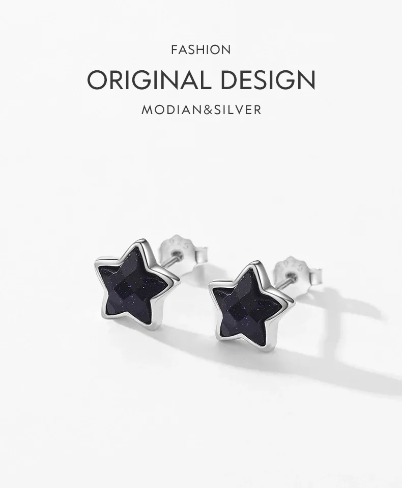 Boucles d’oreilles étoile en argent 925 avec aventurine naturelle MODIAN