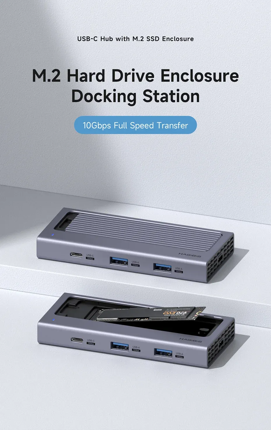Boîtier SSD M.2 Hagibis avec hub USB-C et capot magnétique