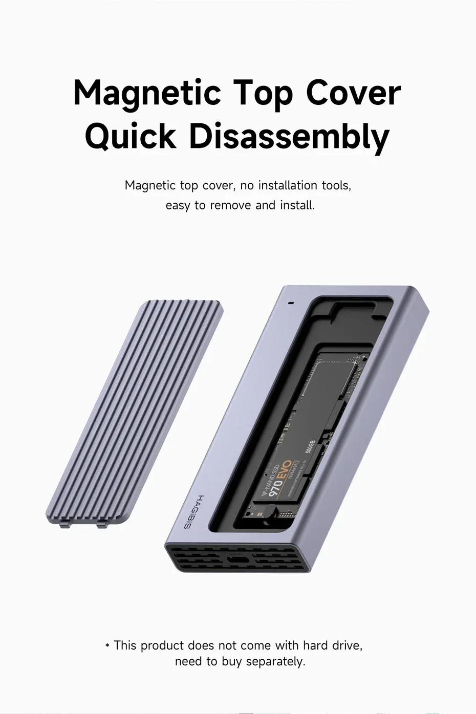 Boîtier SSD M.2 Hagibis avec hub USB-C et capot magnétique