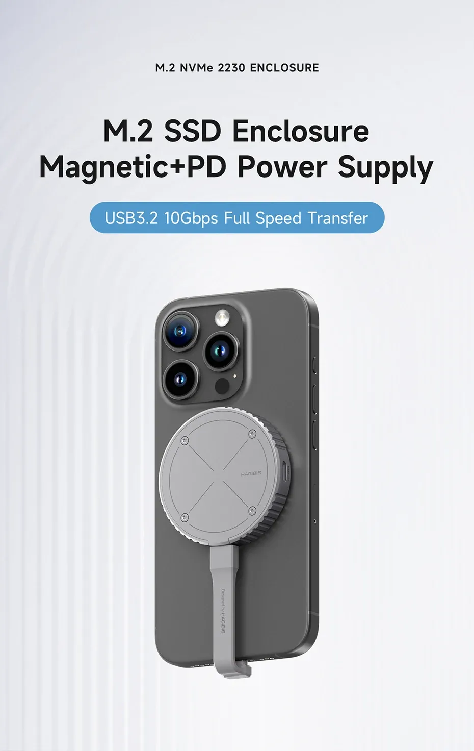 Boîtier SSD magnétique M.2 2230 NVMe Hagibis MC100 pour iPhone et USB-C