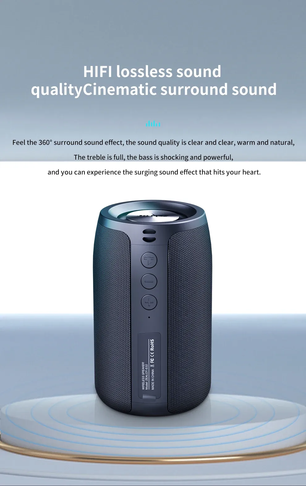Enceinte portable Zealot S32 étanche IPX6 avec basses renforcées