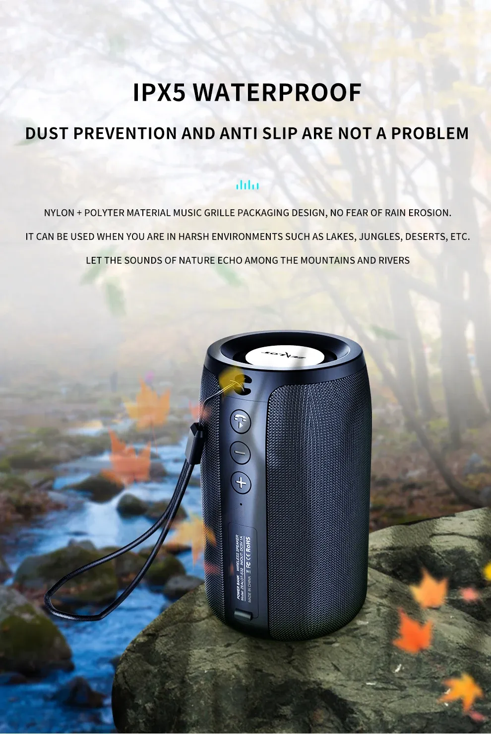 Enceinte portable Zealot S32 étanche IPX6 avec basses renforcées