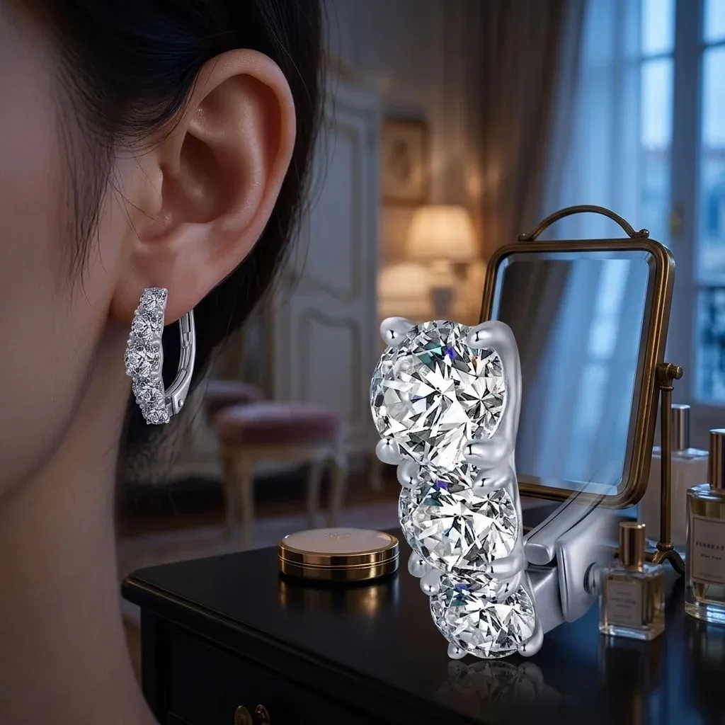 Créoles U moissanite argent sur coiffeuse