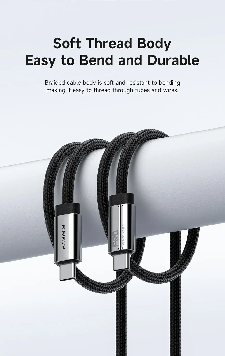 Câble USB-C Hagibis USB4 souple 80 Gbit/s 240 W