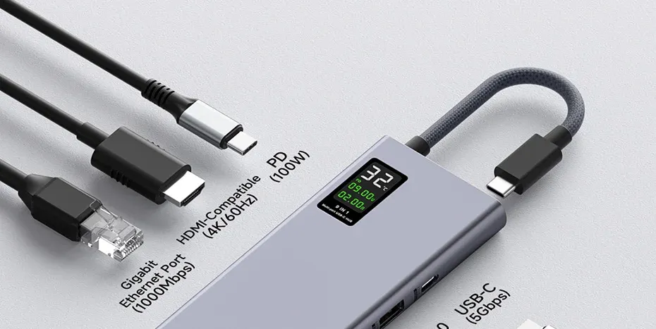 Hub USB-C Hagibis 9-en-1 avec écran LCD et HDMI 4K
