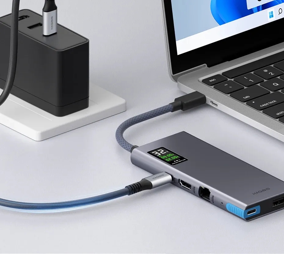 Hub USB-C Hagibis 9-en-1 avec écran LCD et HDMI 4K