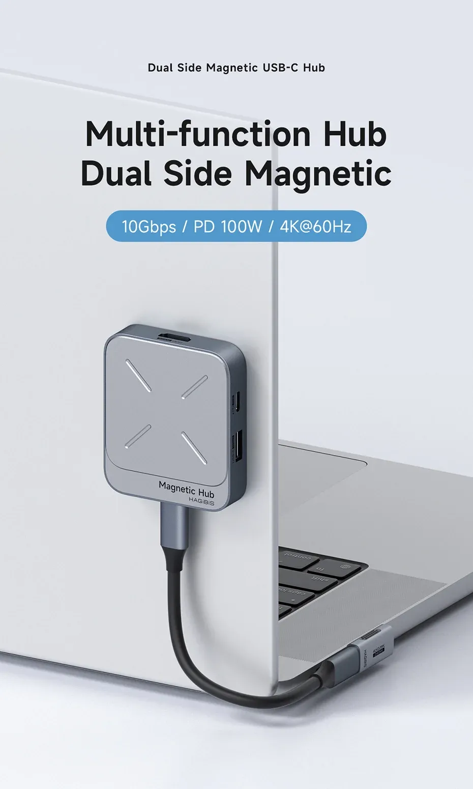 Hub magnétique USB-C Hagibis 7-en-1 4K 100W